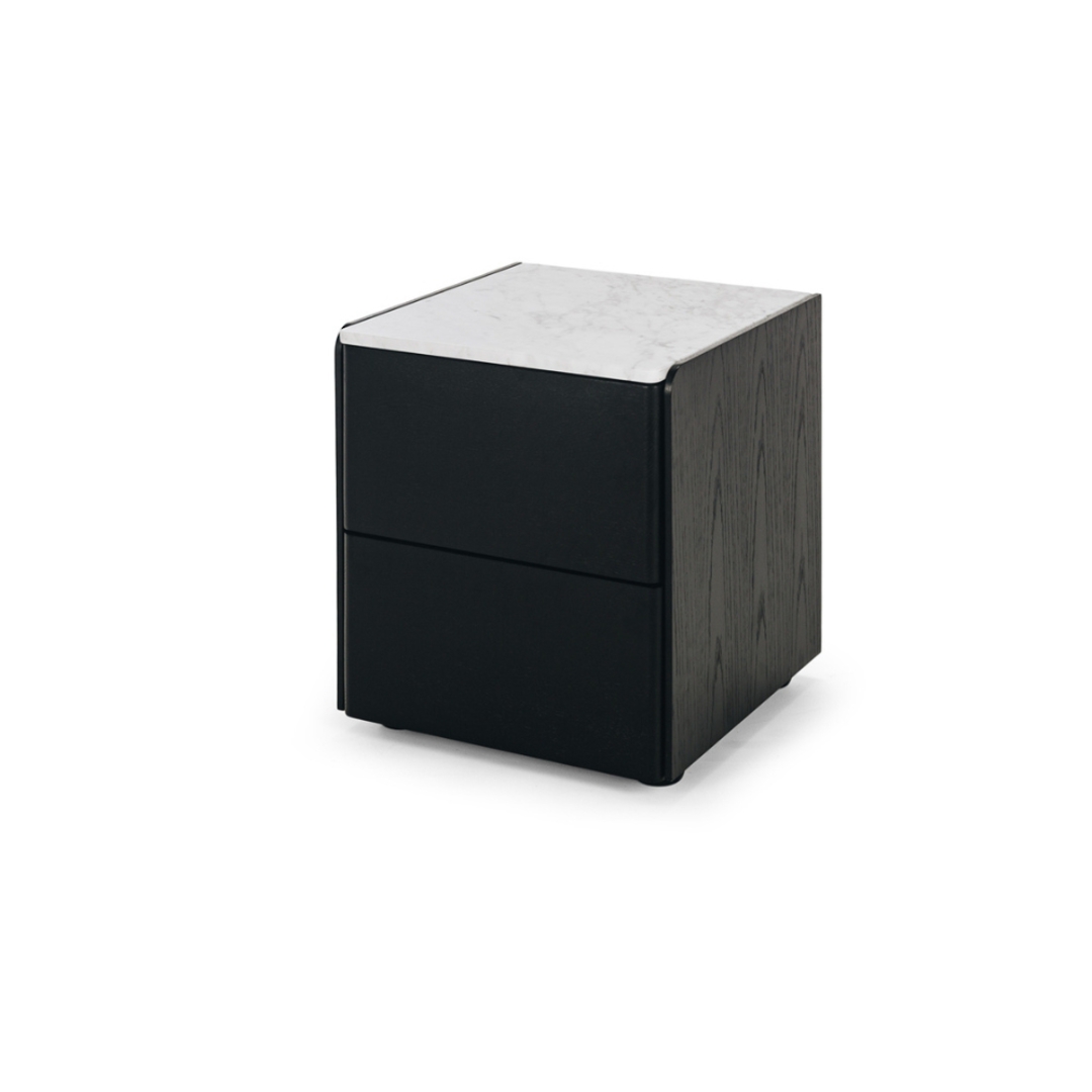 Cube Black Oak Side Table 2 drawer  - Marble Top image 0